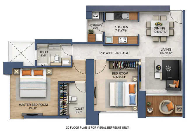 Piramal Mahalaxmi Mahalaxmi - Floor plan 2 BHK 770 Sq.ft