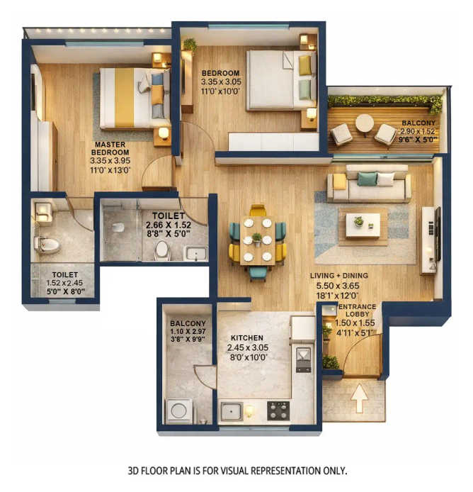 Kolte Patil Life Republic Hinjewadi - Floor plan 2 BHK 796 Sq.ft