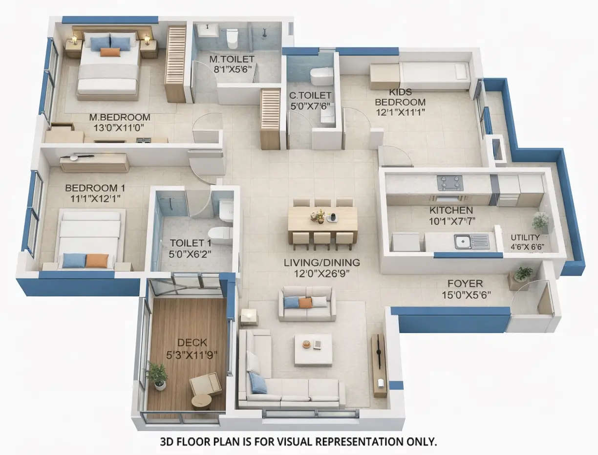 Floor plan for 3 BHK