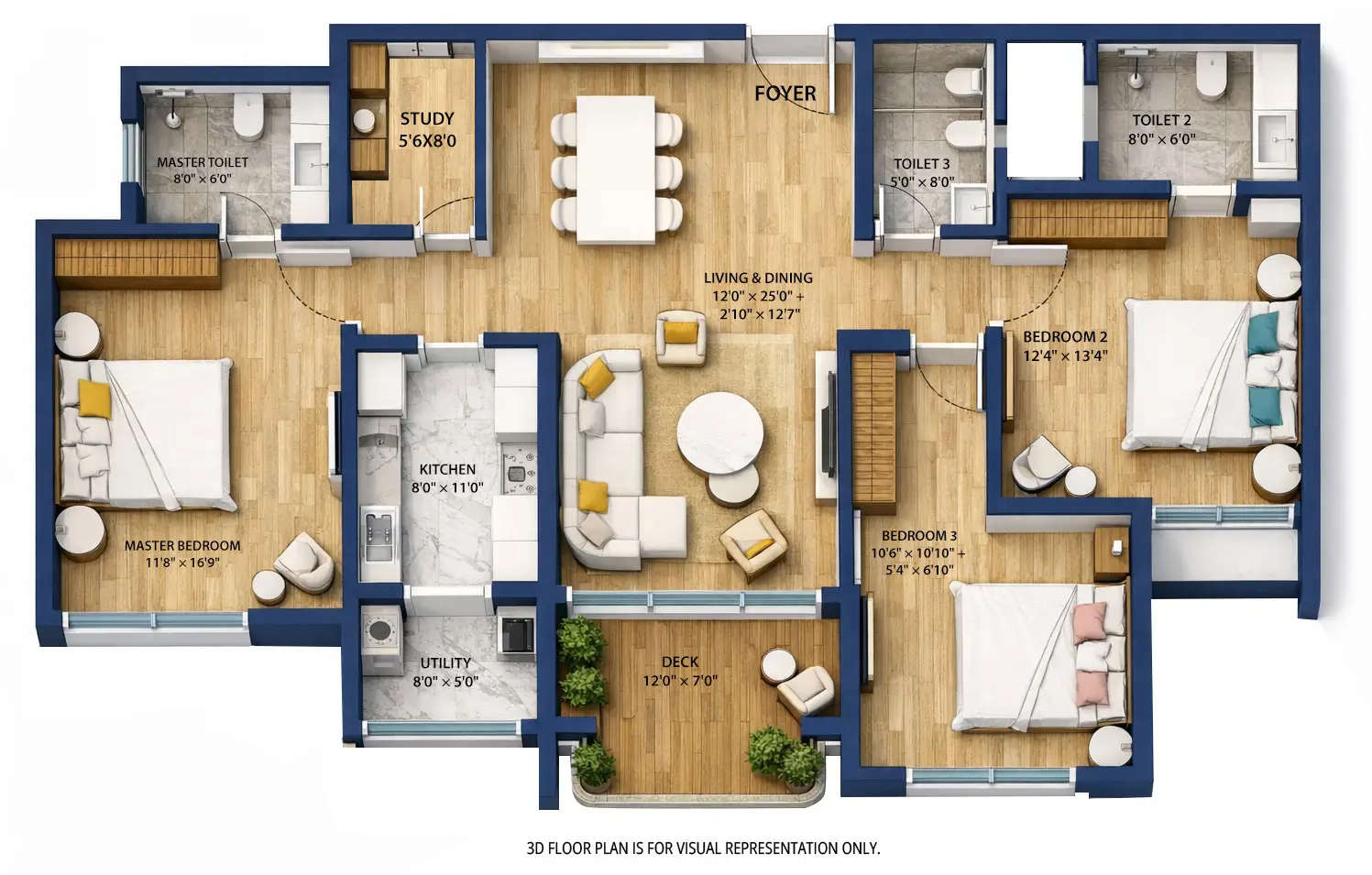 Floor plan for 3 BHK