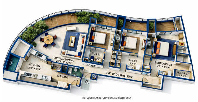 Lodha World One Lower Parel - Floor plan 3 BHK  Sq.ft