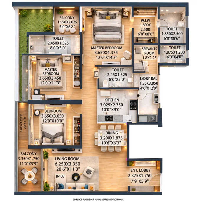 Ganga Platinum Kharadi - Floor plan 3.5 BHK 1459 Sq.ft