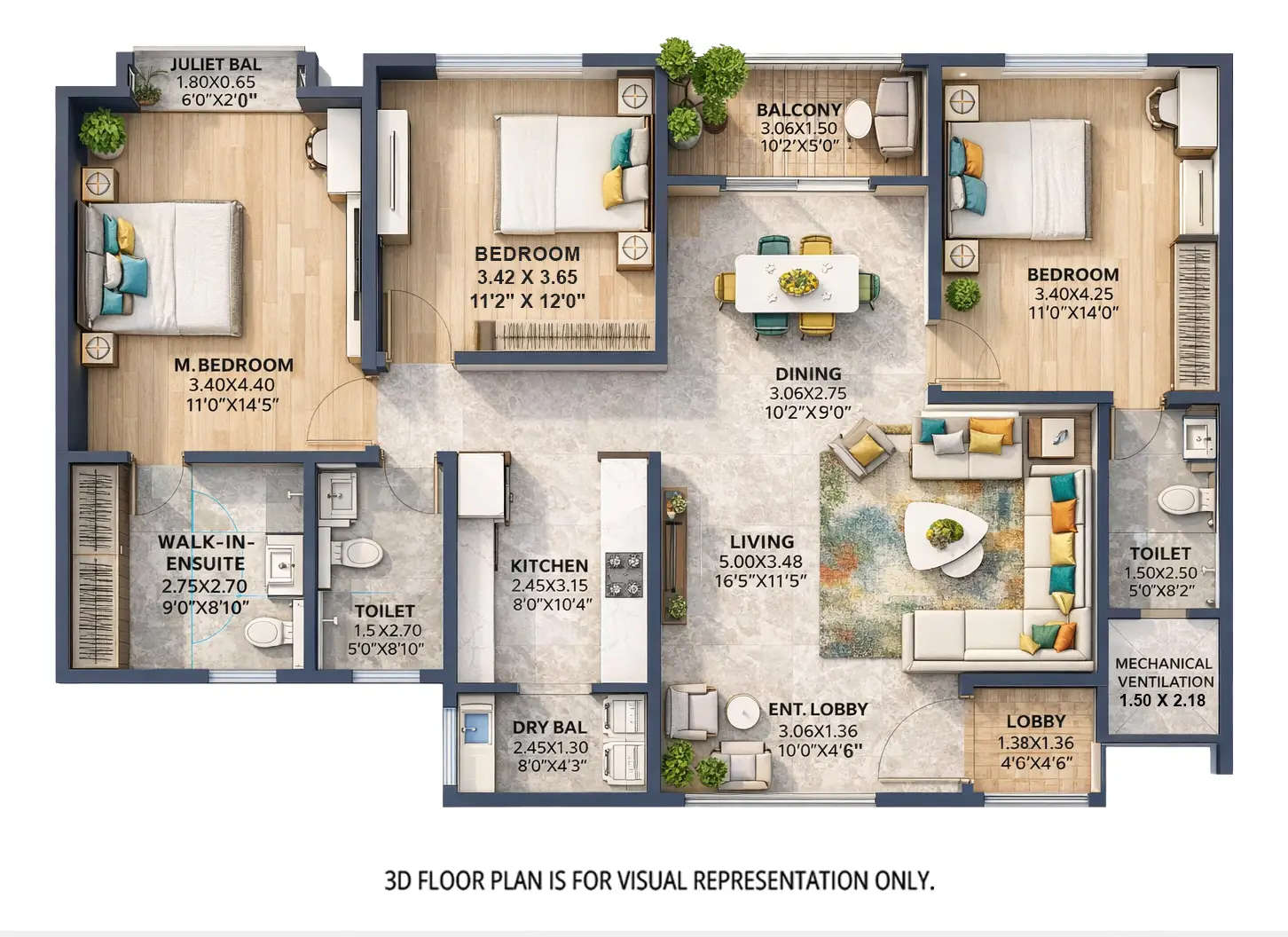 Floor plan for 3 BHK