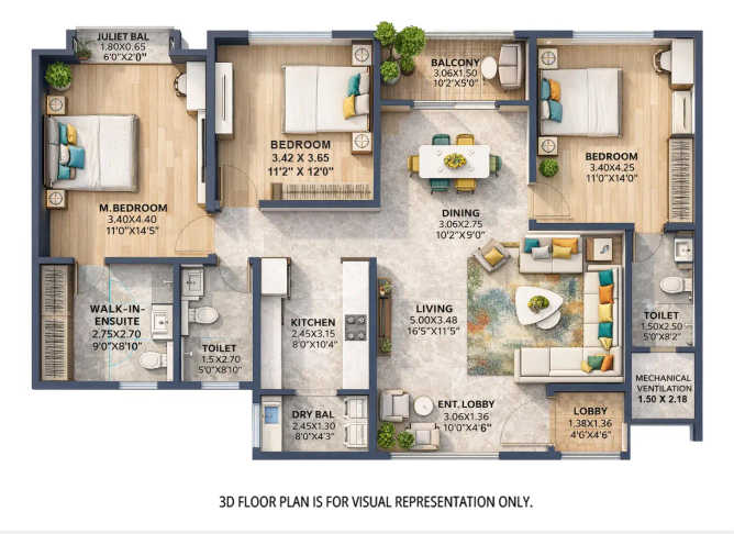 Ganga Legends County Bavdhan - Floor plan 3 BHK 1262 Sq.ft