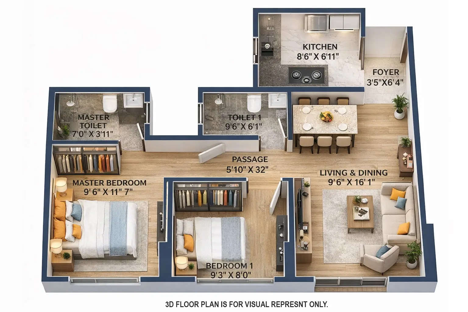 Floor plan for 2 BHK