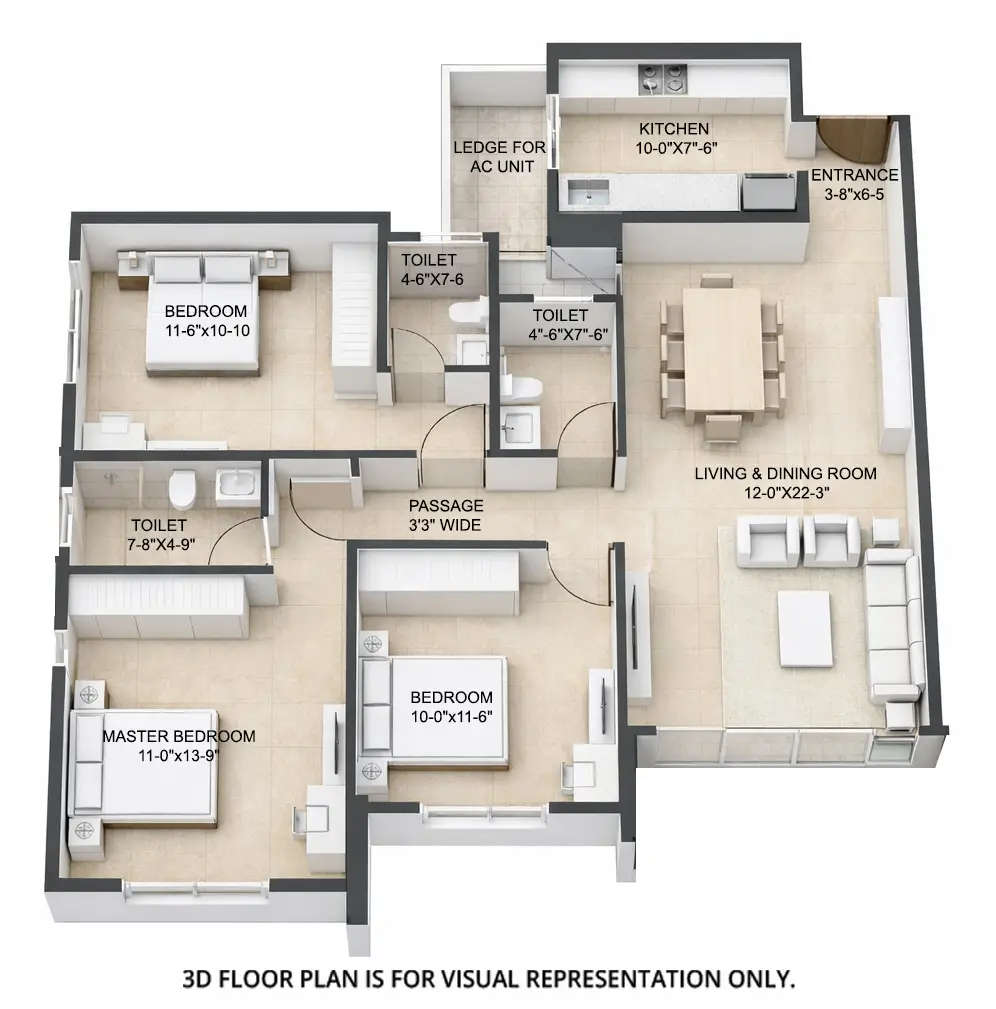 Floor plan for 3 BHK