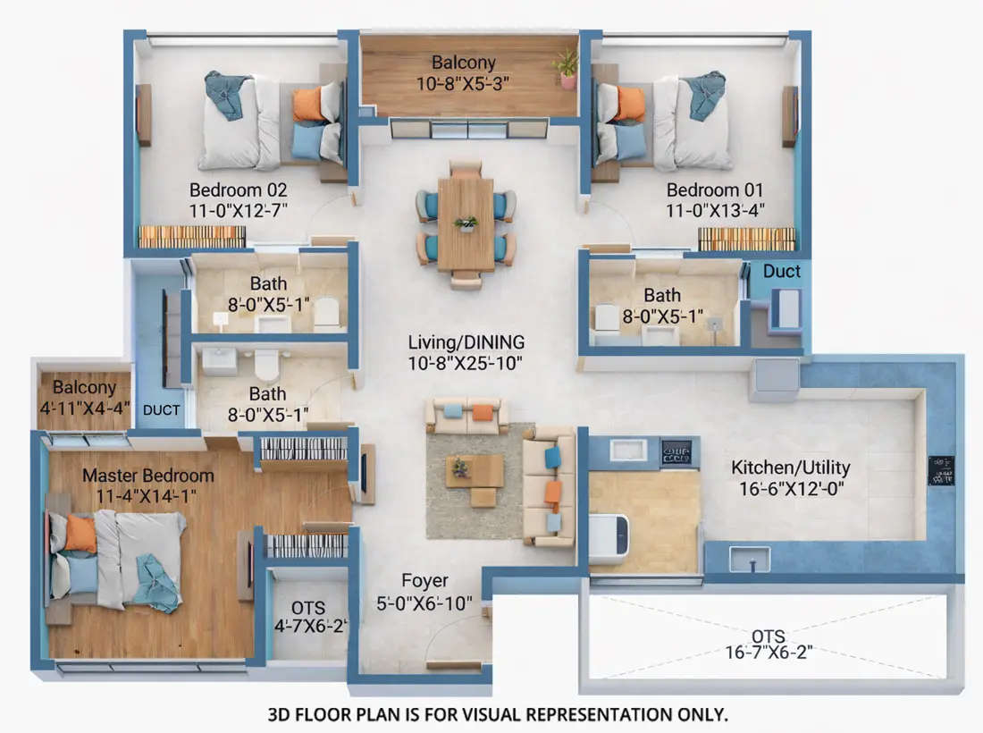 Floor plan for 3 BHK