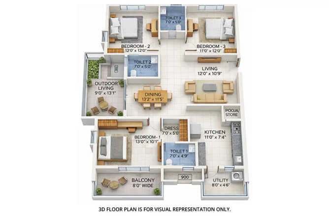 ASBL Spire Kokapet - Floor plan 3 BHK 1905 Sq.ft
