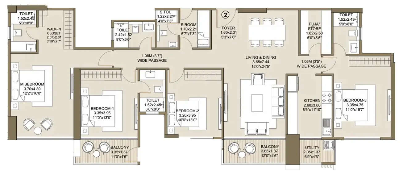 Floor plan for 4 BHK
