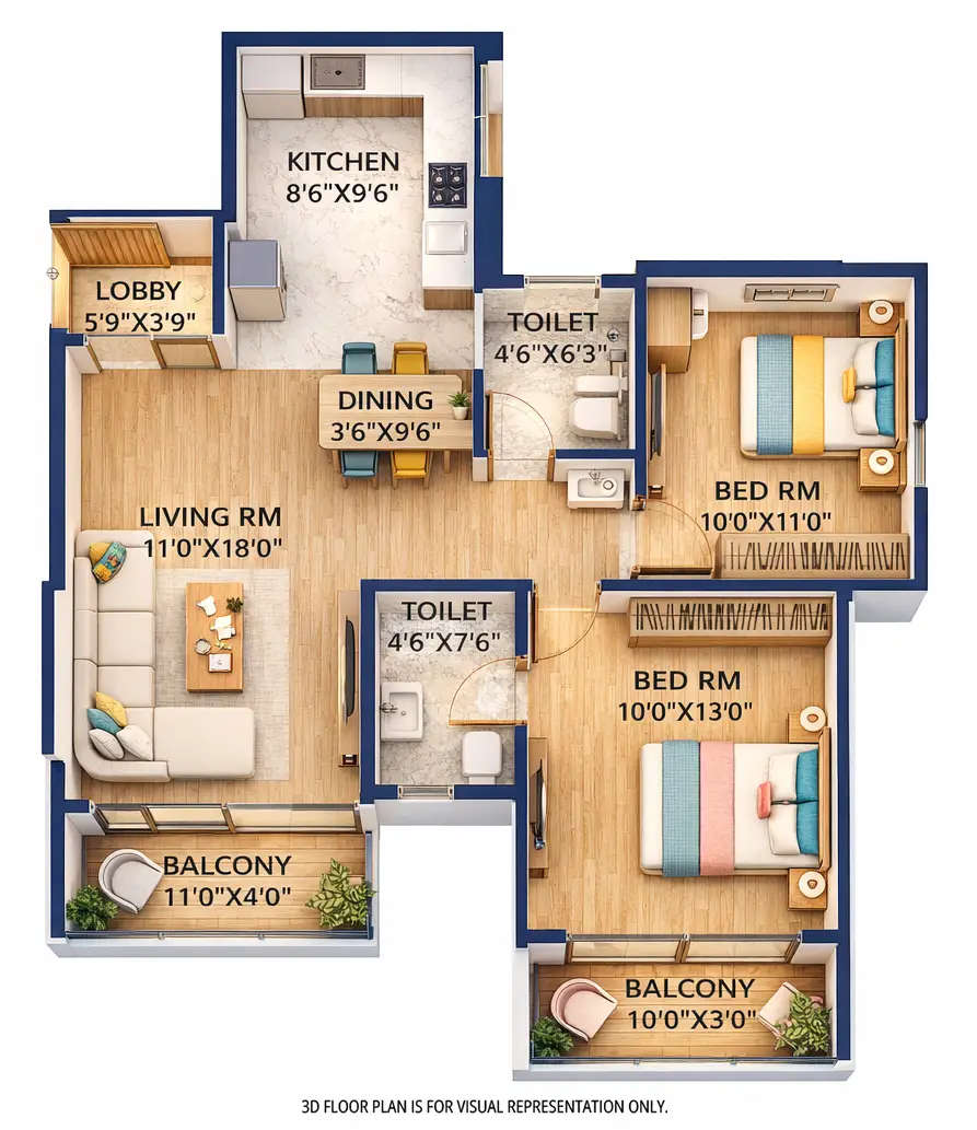 Floor plan for 2 BHK