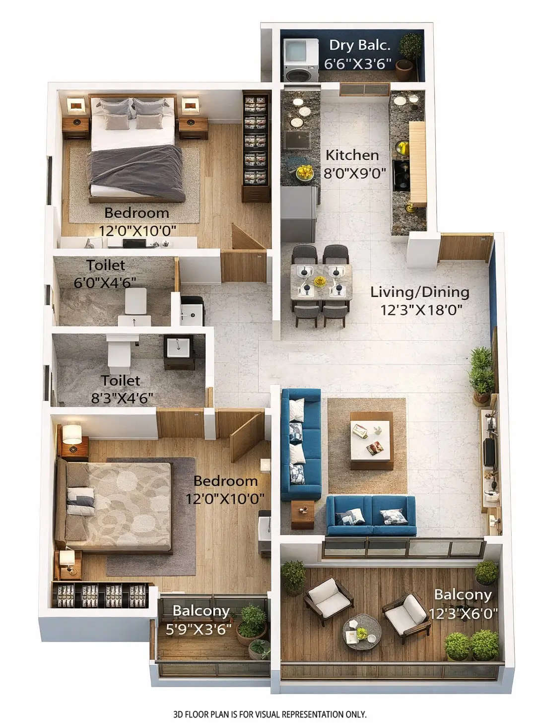 Floor plan for 2 BHK