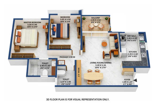 Hiranandani Krisala Township Hinjewadi - Floor plan 2 BHK 750 Sq.ft