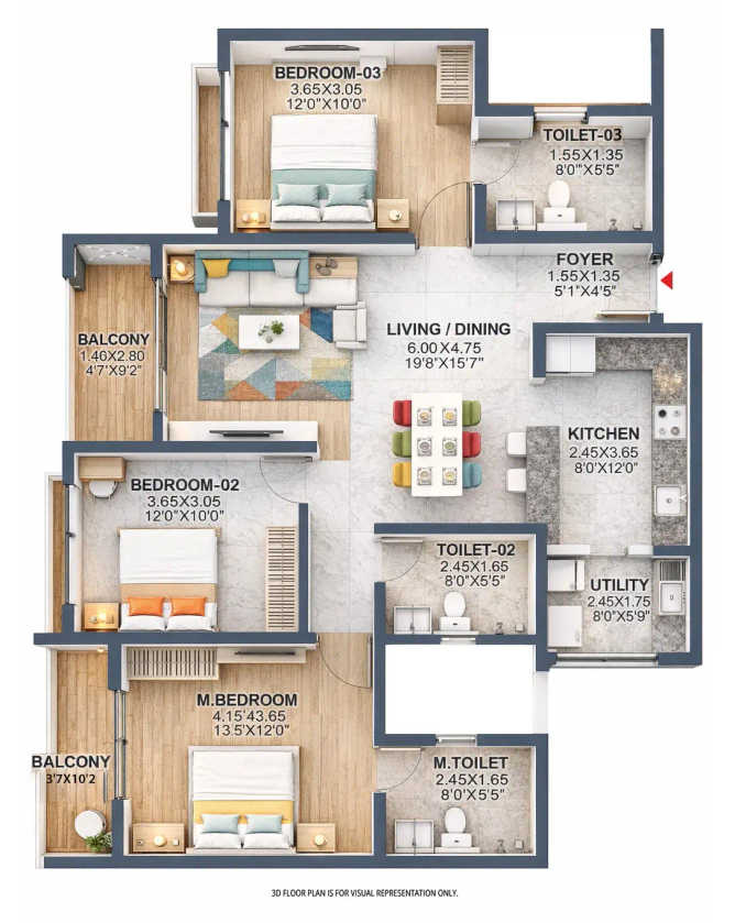Brigade Orchards Devanahalli - Floor plan 3 BHK 1657 Sq.ft
