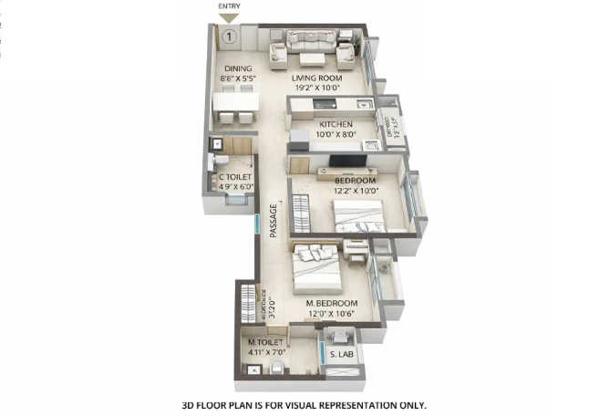 Sheth Vasant Lawns Majiwada - Floor plan 2 BHK 840 Sq.ft