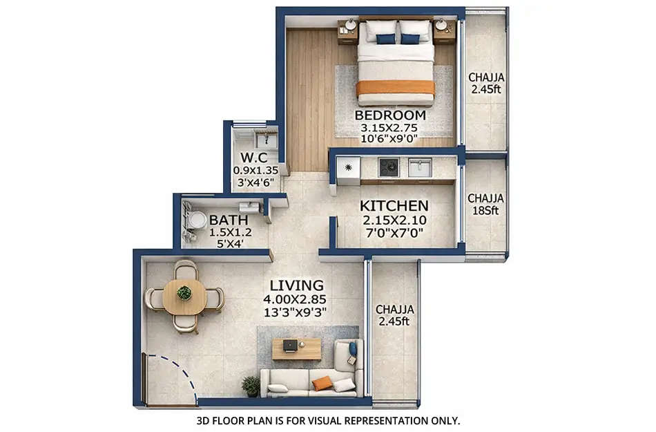 Floor plan for 1 BHK