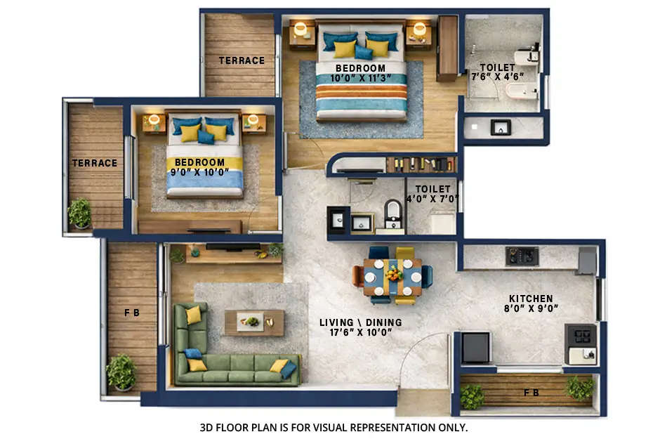 Floor plan for 2 BHK