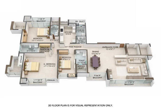 Sheth Avalon Majiwada - Floor plan 2 BHK 1110 Sq.ft