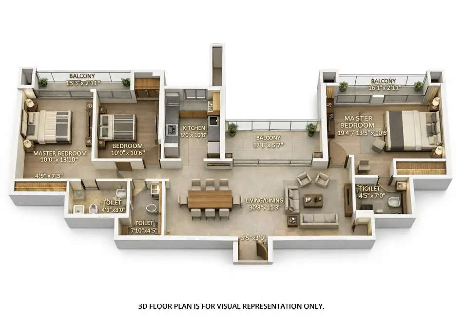 Floor plan for 3 BHK