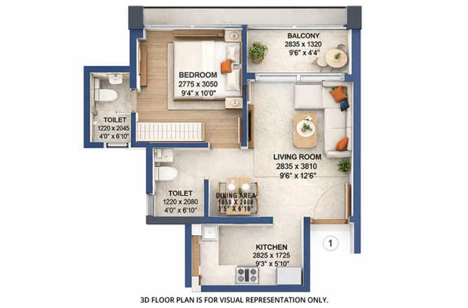 Raheja World Residences Juinagar - Floor plan 1 BHK 438 Sq.ft