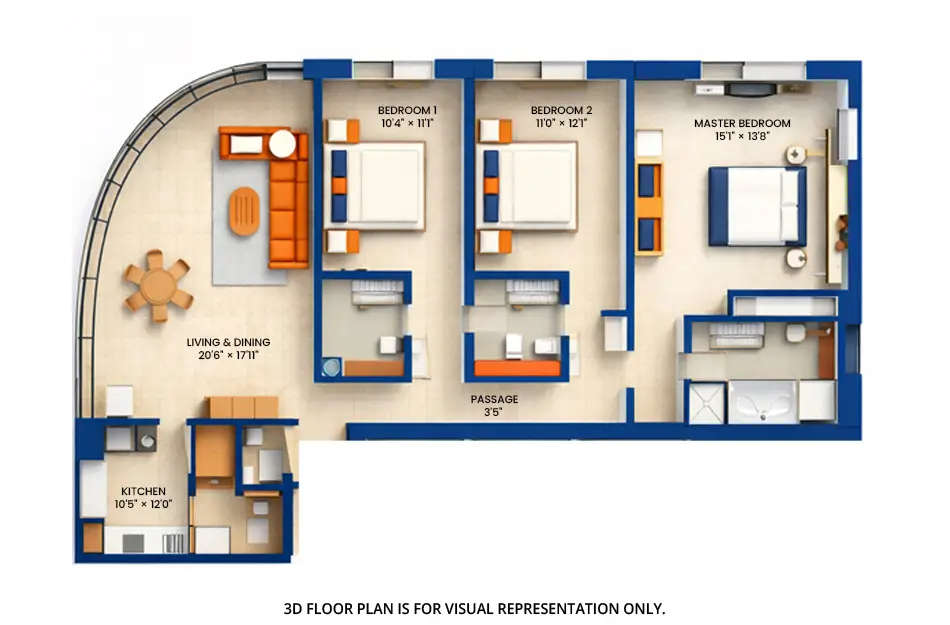 Floor plan for 3 BHK