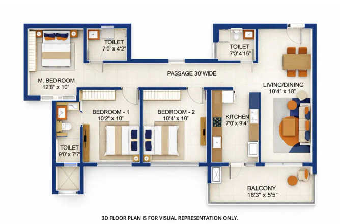 Piramal Ahan Byculla - Floor plan 3 BHK 803 Sq.ft