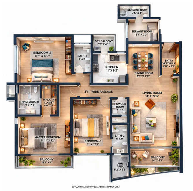 Pristine Kyra Viman Nagar - Floor plan 3.5 BHK 1882 Sq.ft