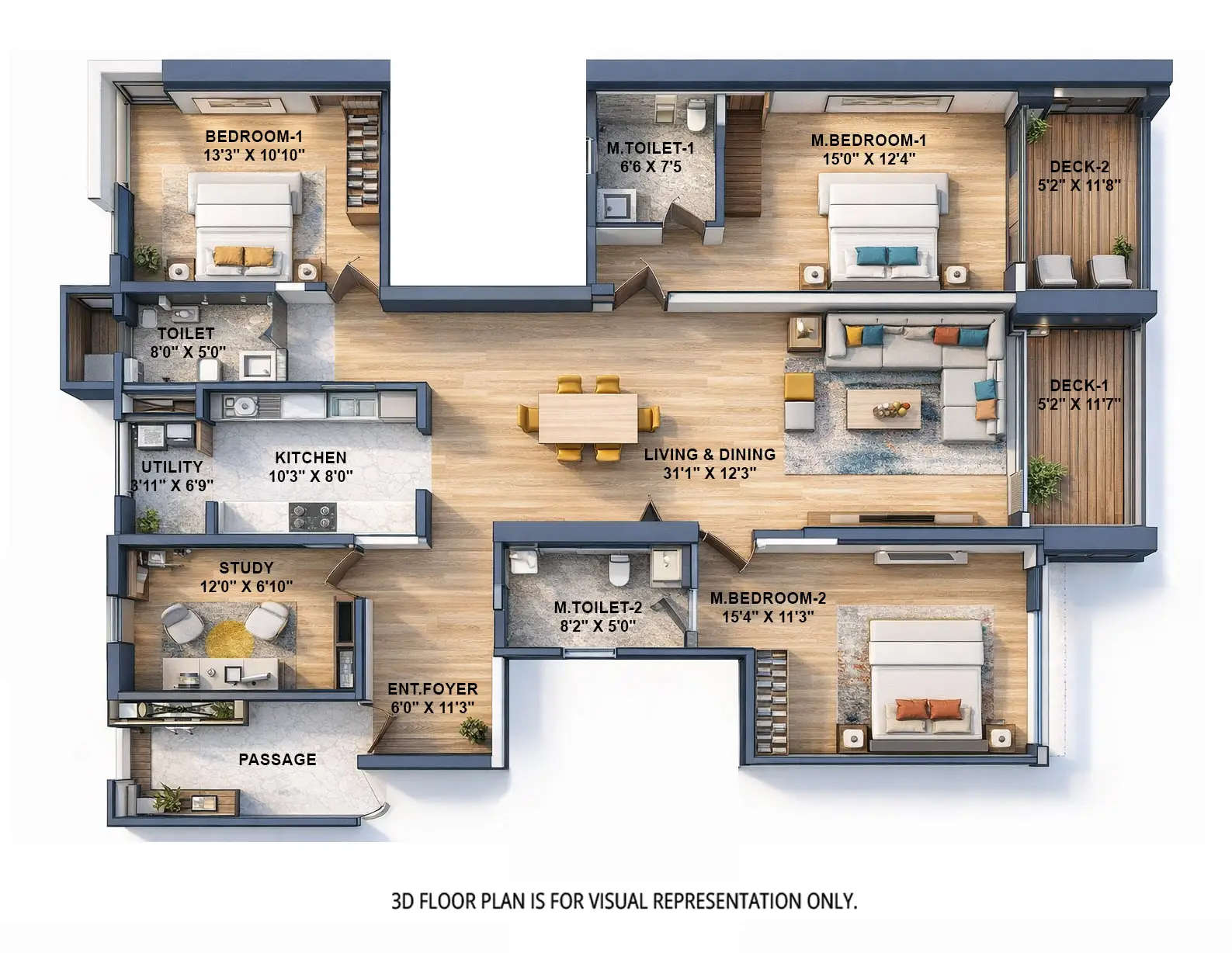 Floor plan for 3 BHK