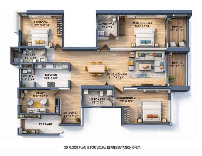 K Raheja Galaxy Mohammed Wadi - Floor plan 3 BHK 1565 Sq.ft