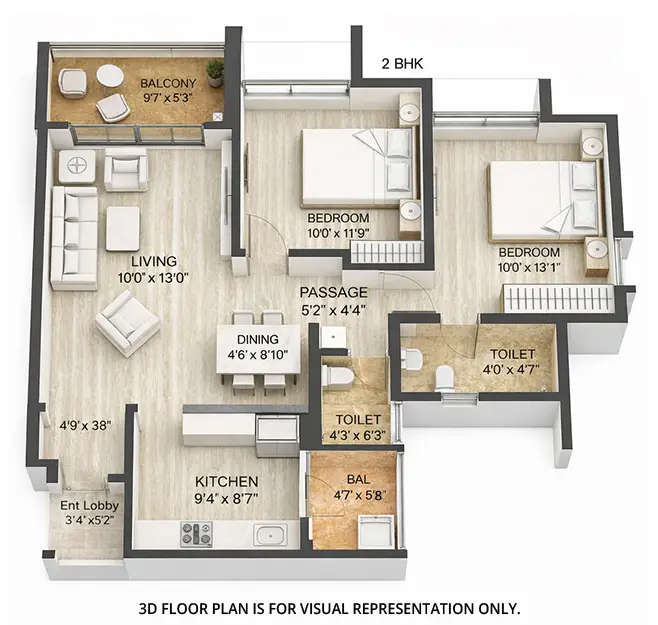 Floor plan for 2 BHK