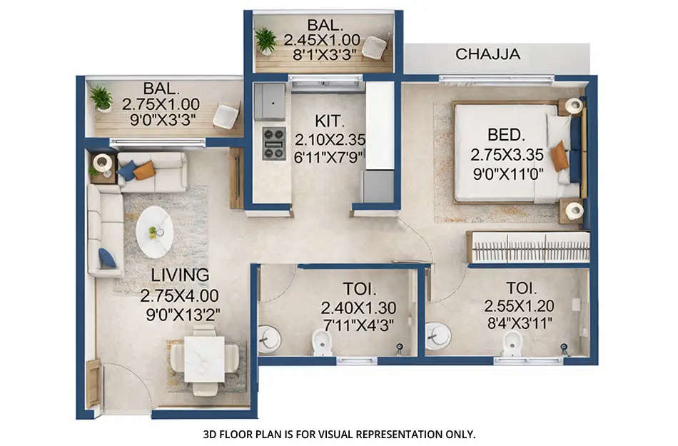 Floor plan for 1 BHK