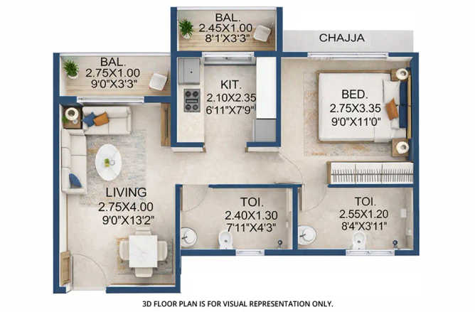 Emperia Hillcrest Panvel - Floor plan 1 BHK 440 Sq.ft