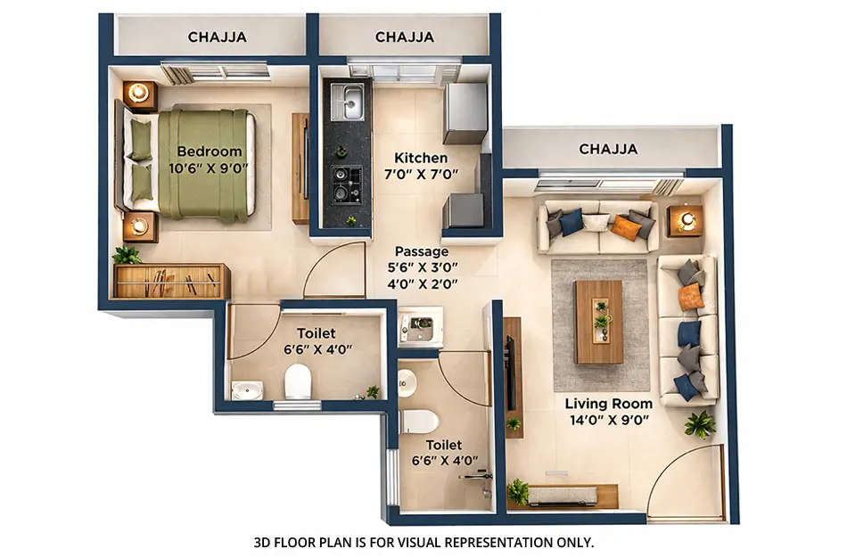 Floor plan for 1 BHK