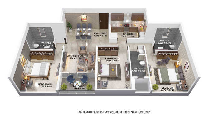 Kumar 47 East Mundhwa - Floor plan 3 BHK 1119 Sq.ft
