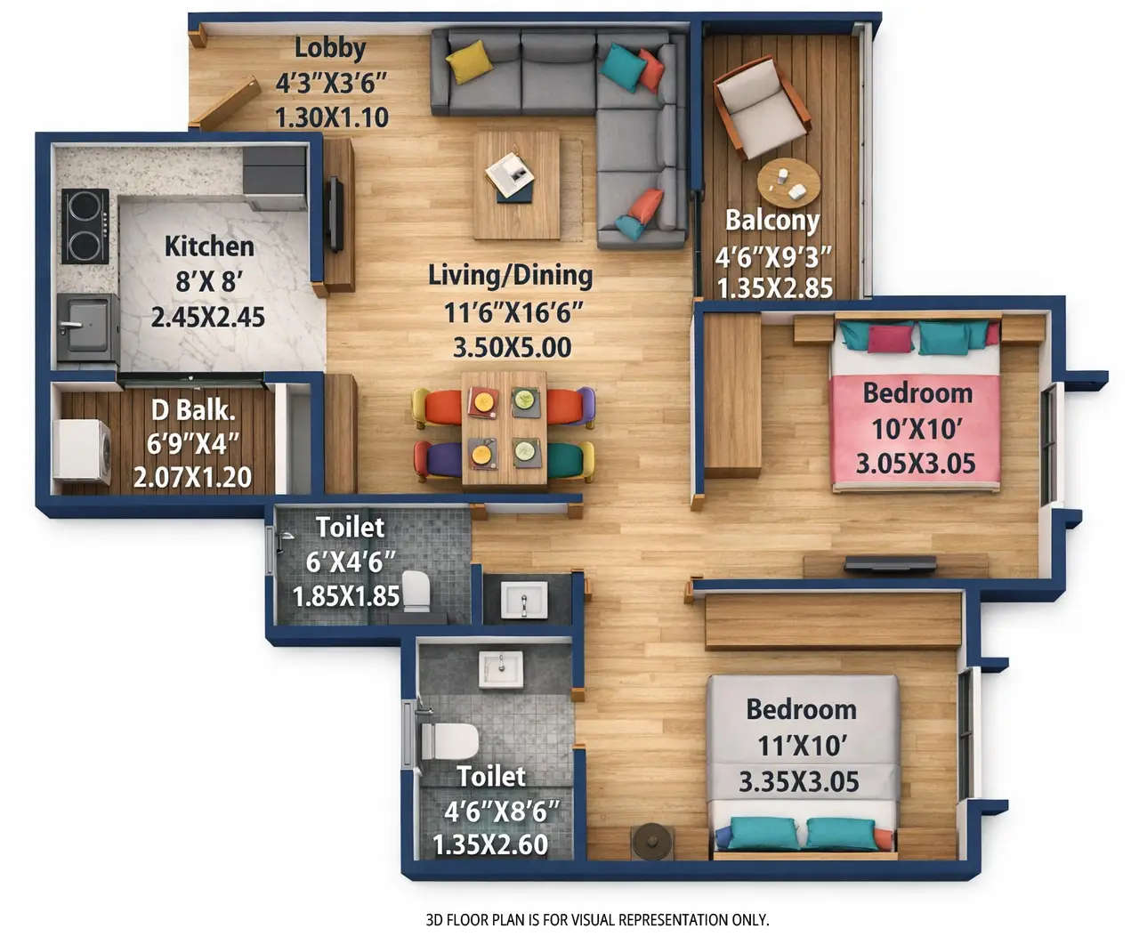Floor plan for 2 BHK