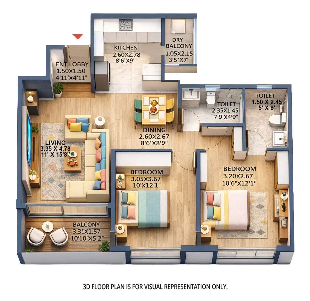 Floor plan for 2 BHK