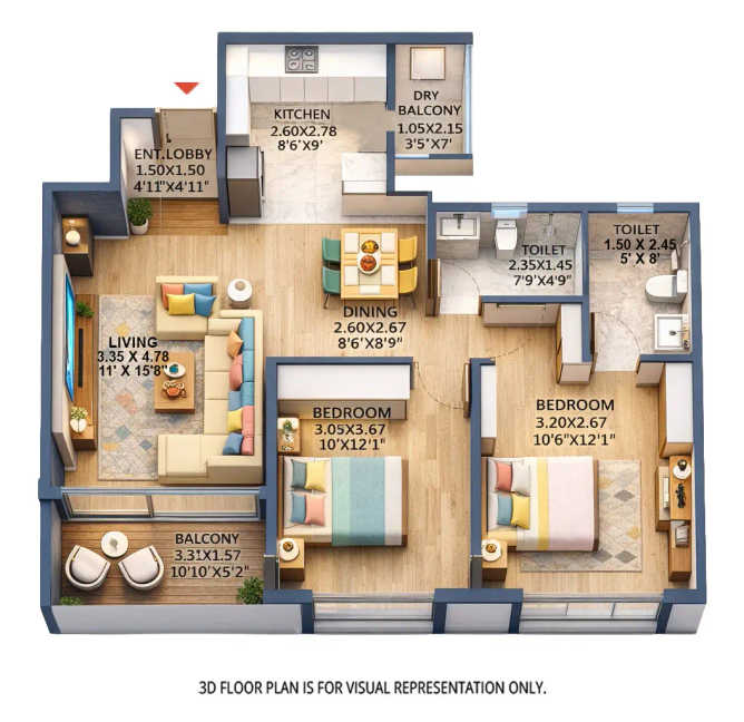 Kolte Patil Little Earth Gahunje - Floor plan 2 BHK 815 Sq.ft