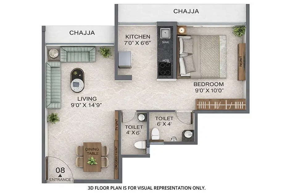 Floor plan for 1 BHK