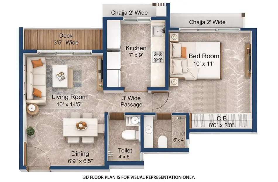 Floor plan for 1 BHK