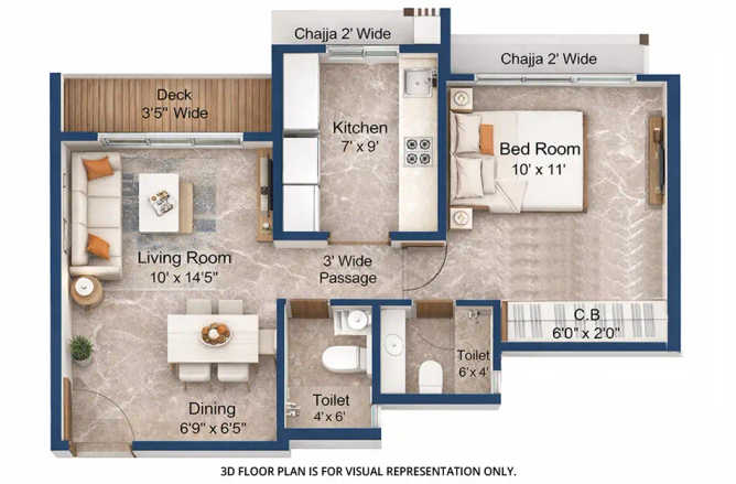 Satyam Queens Necklace Kharghar - Floor plan 1 BHK 443 Sq.ft