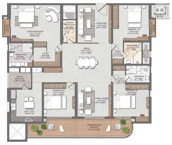 Brigade Gateway Kokapet - Floor plan 4 BHK 4123 Sq.ft