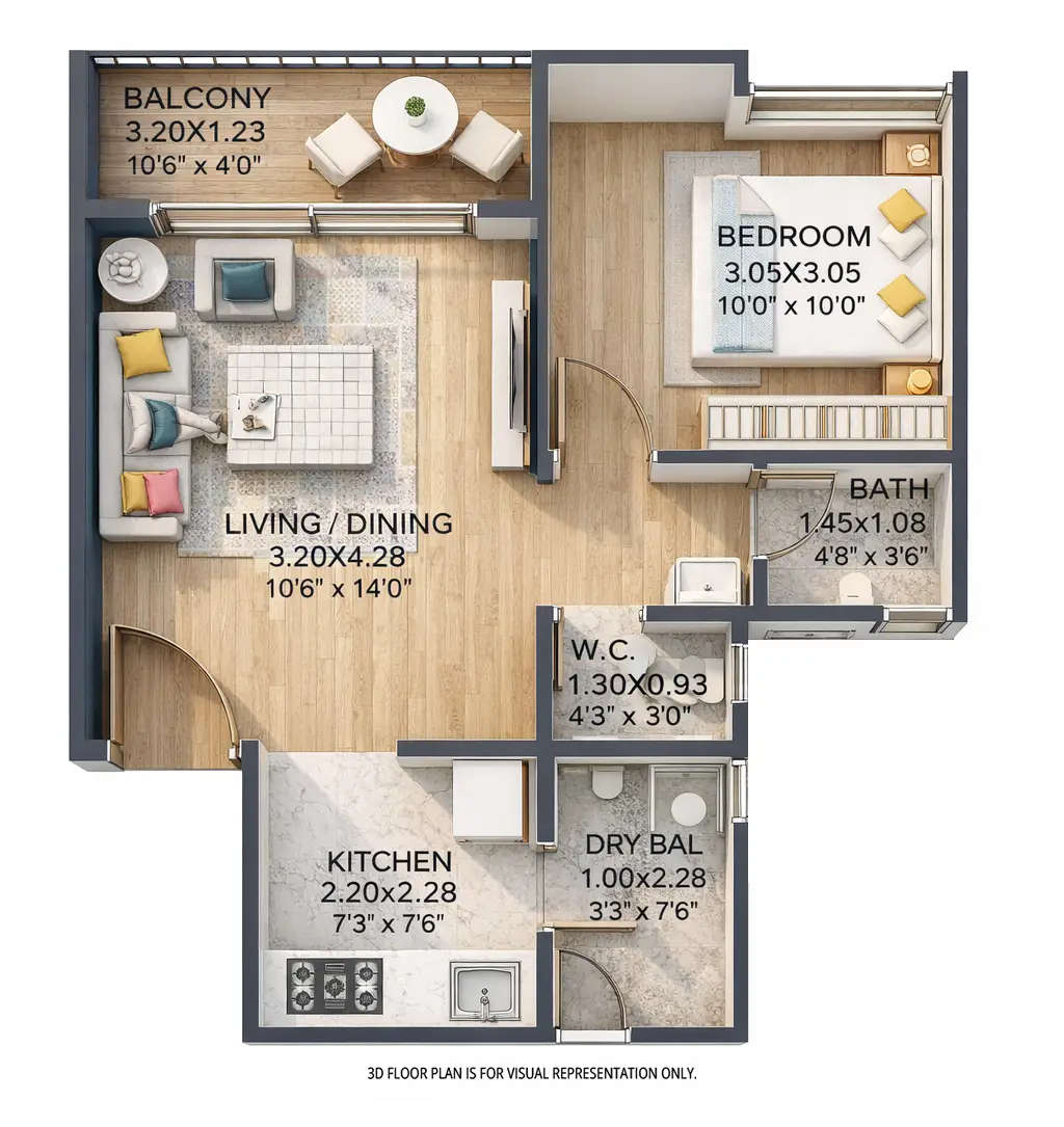 Floor plan for 1 BHK