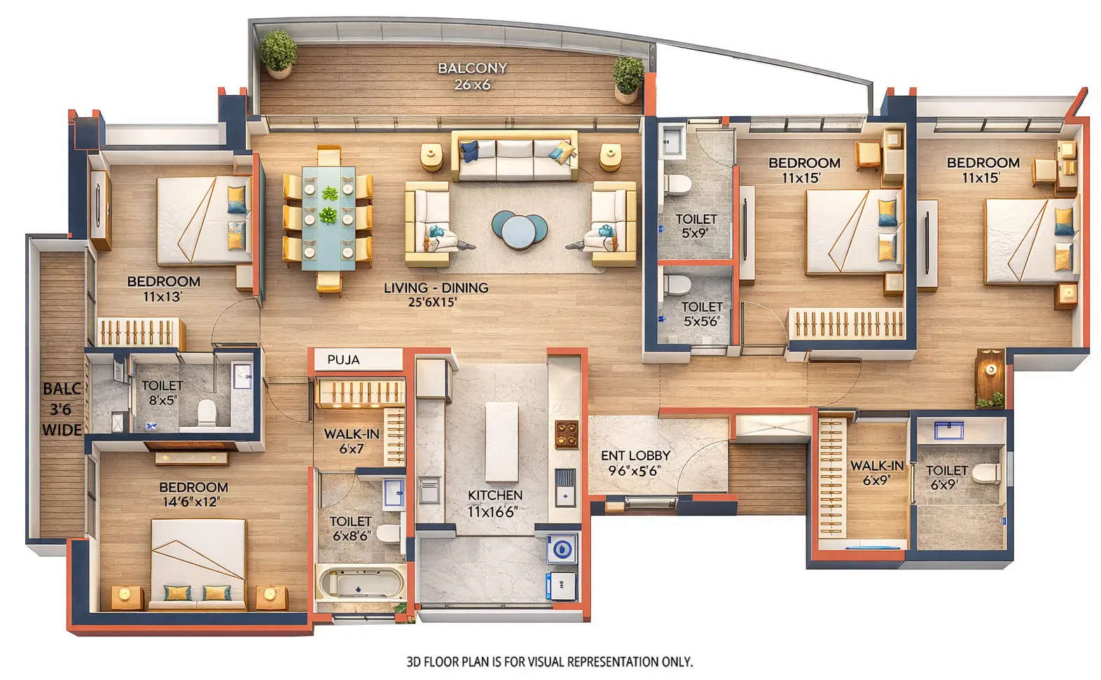 Floor plan for 4 BHK