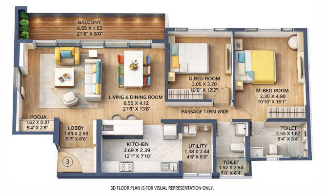 Kalpataru Blossoms Vadgaon Budruk - Floor plan 2 BHK 885 Sq.ft