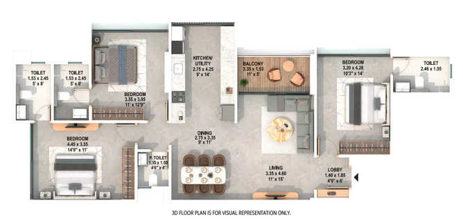 Majestique Twilight Balewadi - Floor plan 3 BHK 1125 Sq.ft