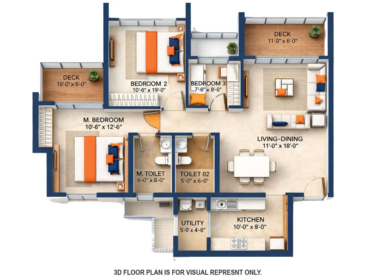 Floor plan for 3 BHK