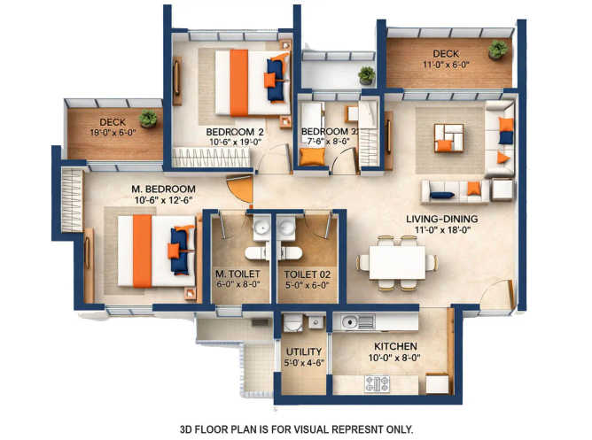 Lodha Lumis Wadala - Floor plan 3 BHK 1162 Sq.ft