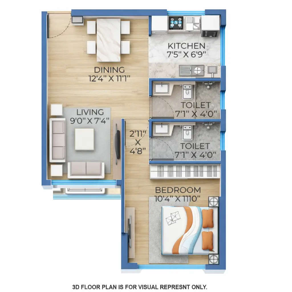 Floor plan for 1 BHK