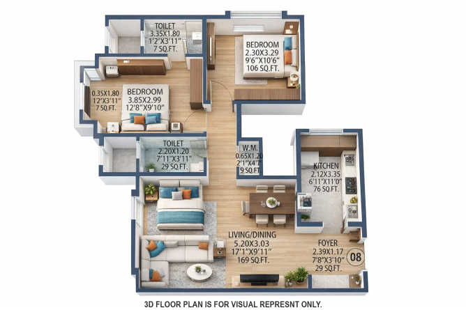 Hubtown Rising City Ghatkopar - Floor plan 2 BHK 621 Sq.ft