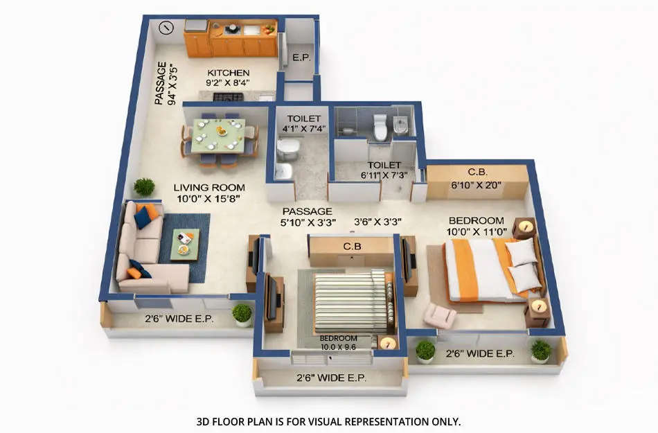 Floor plan for 2 BHK