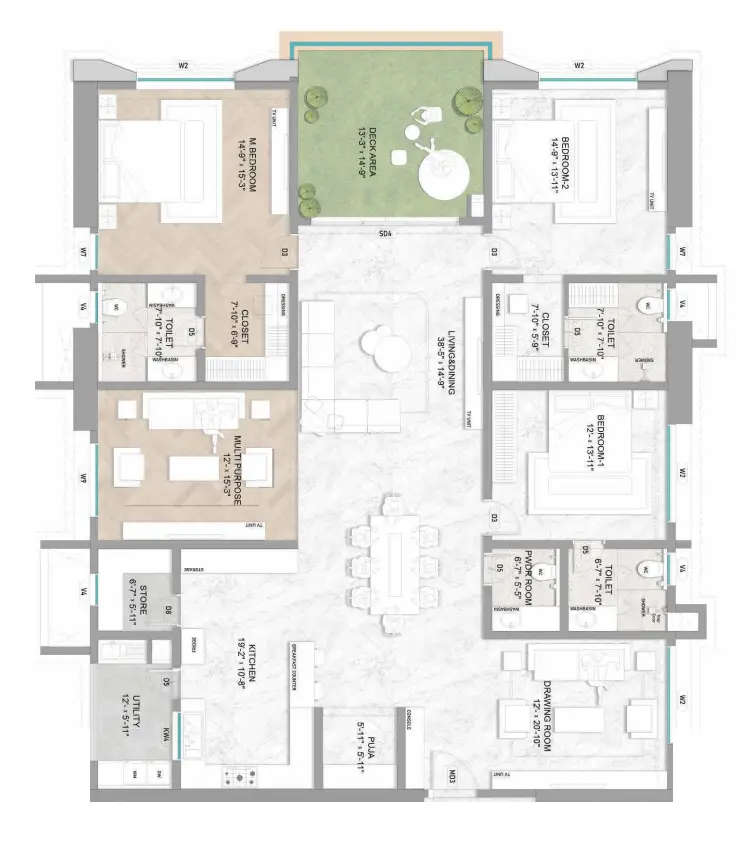 Floor plan for 4 BHK